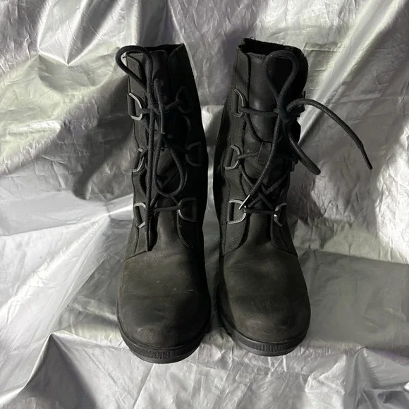 Sorel Joan Of Arctic Wedge II Black Leather Lace Up Boot Women's Size 10 - Picture 5 of 9